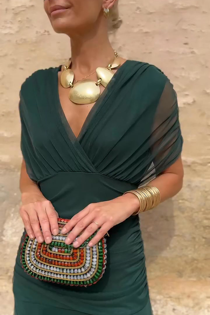 Robe maxi en mousseline à col en V pour femme