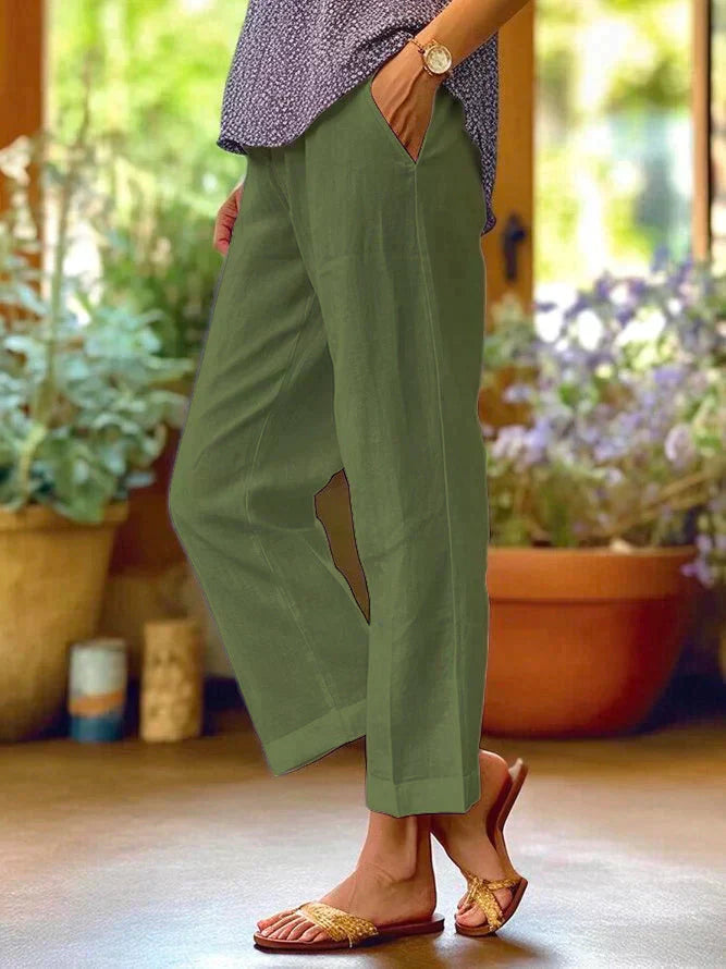 Women’s Relaxed Straight-Leg Casual Pants with Side Pockets