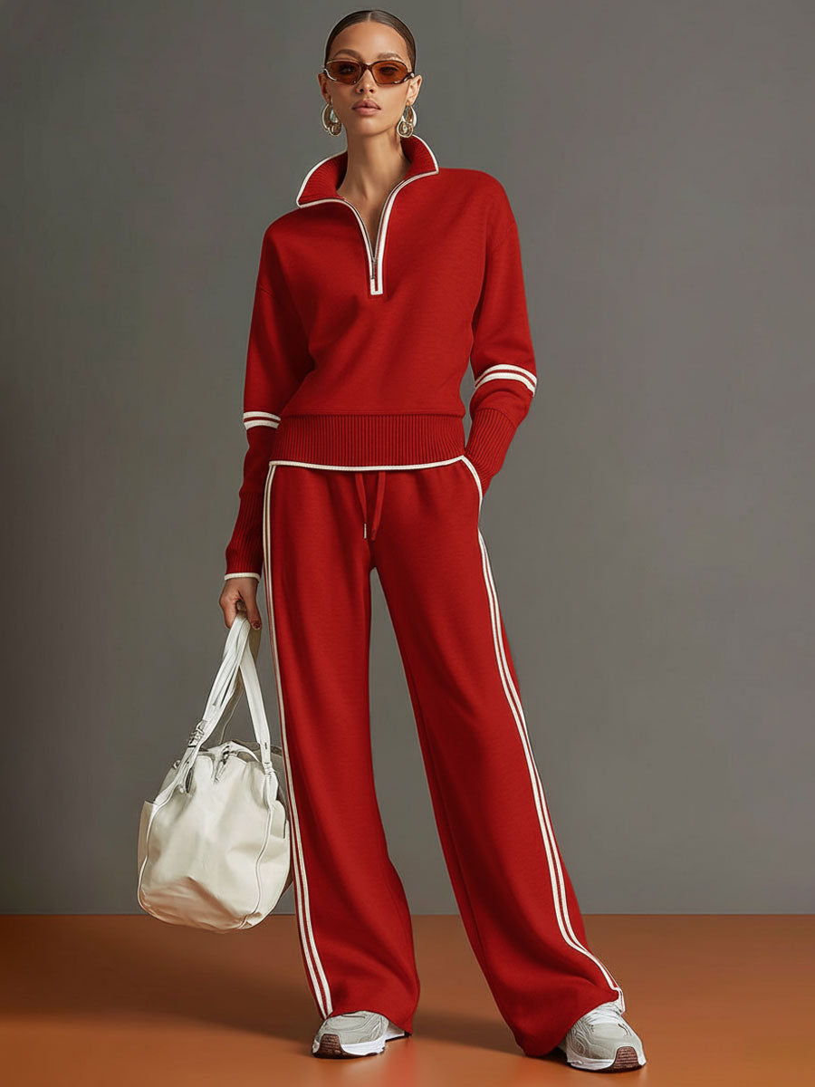 Women's Half-Zip Collared Top & Trouser Co-Ord Set