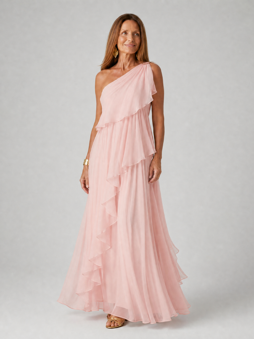 Robe maxi asymétrique pour femme avec volants en cascade