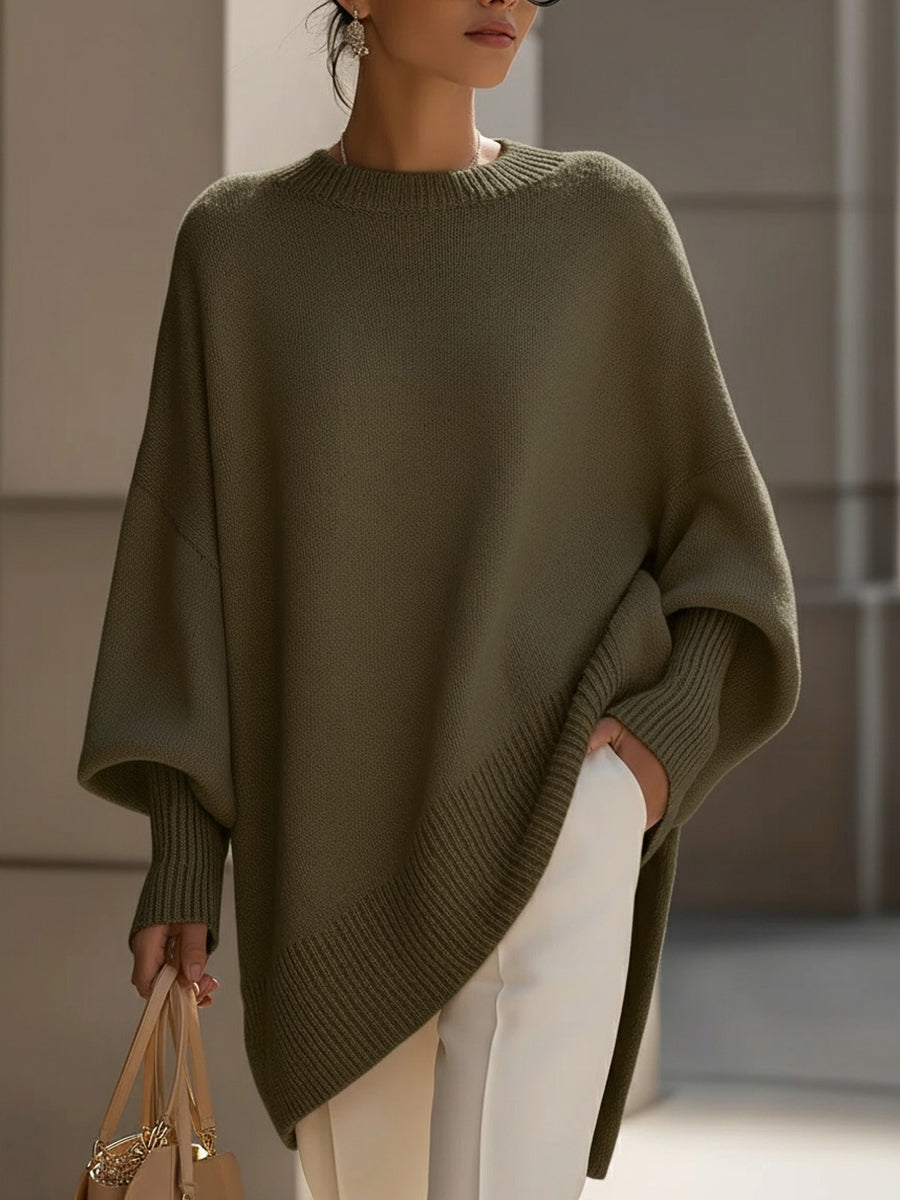 Women's Asymmetrical Batwing Knit Pullover Sweater