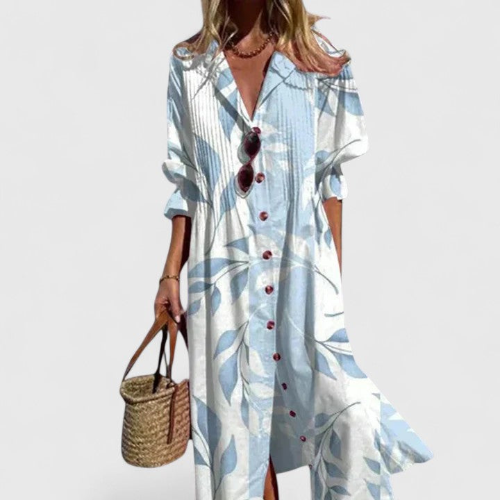Robe longue bohème imprimée pour femme à manches trois-quarts