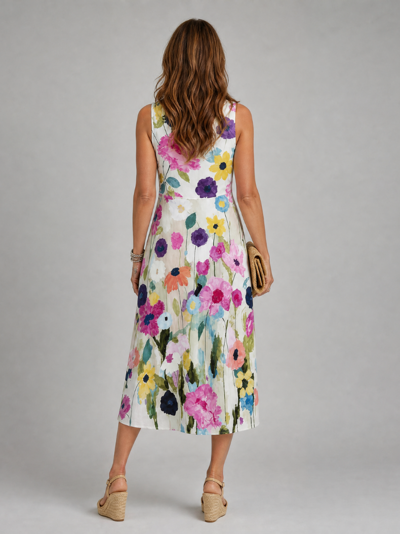 Robe midi sans manches à imprimé floral pour femme
