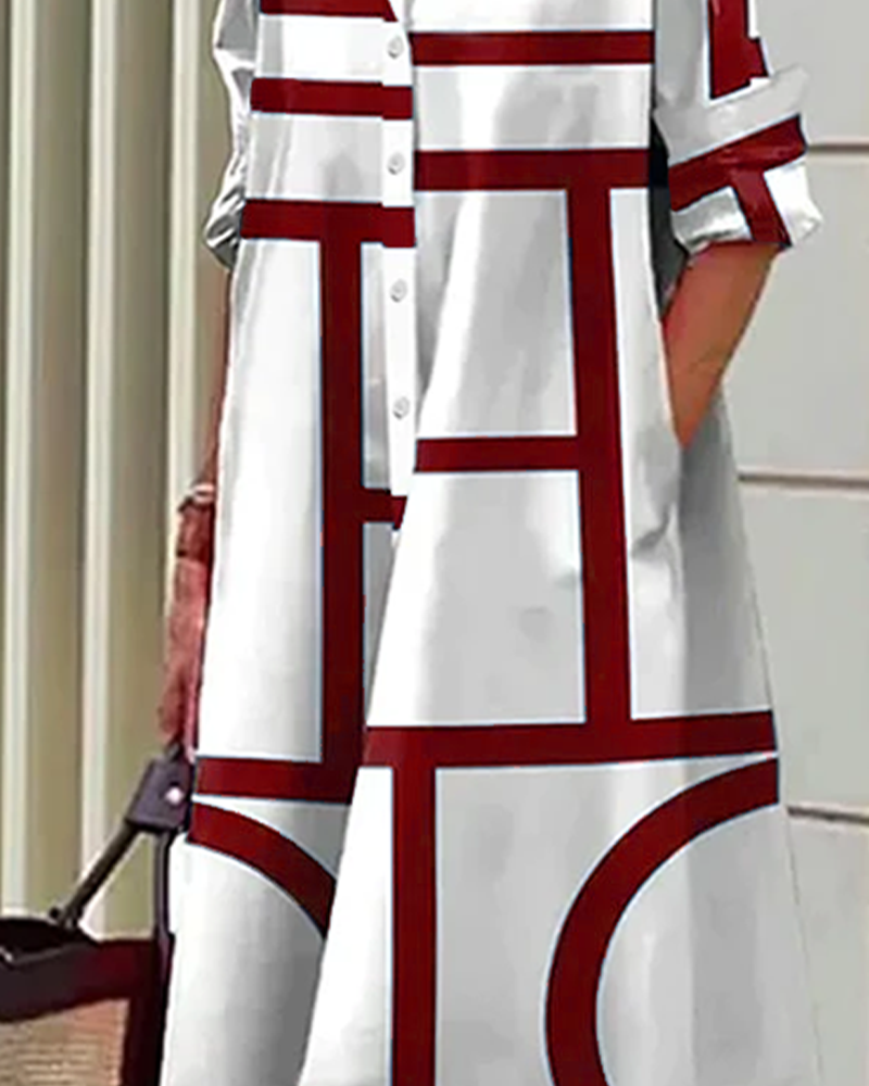 Abito midi da donna con tasche e stampa geometrica