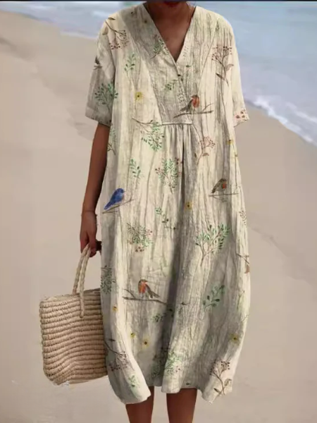 Abito midi estivo da donna dalla vestibilità ampia con motivo floreale