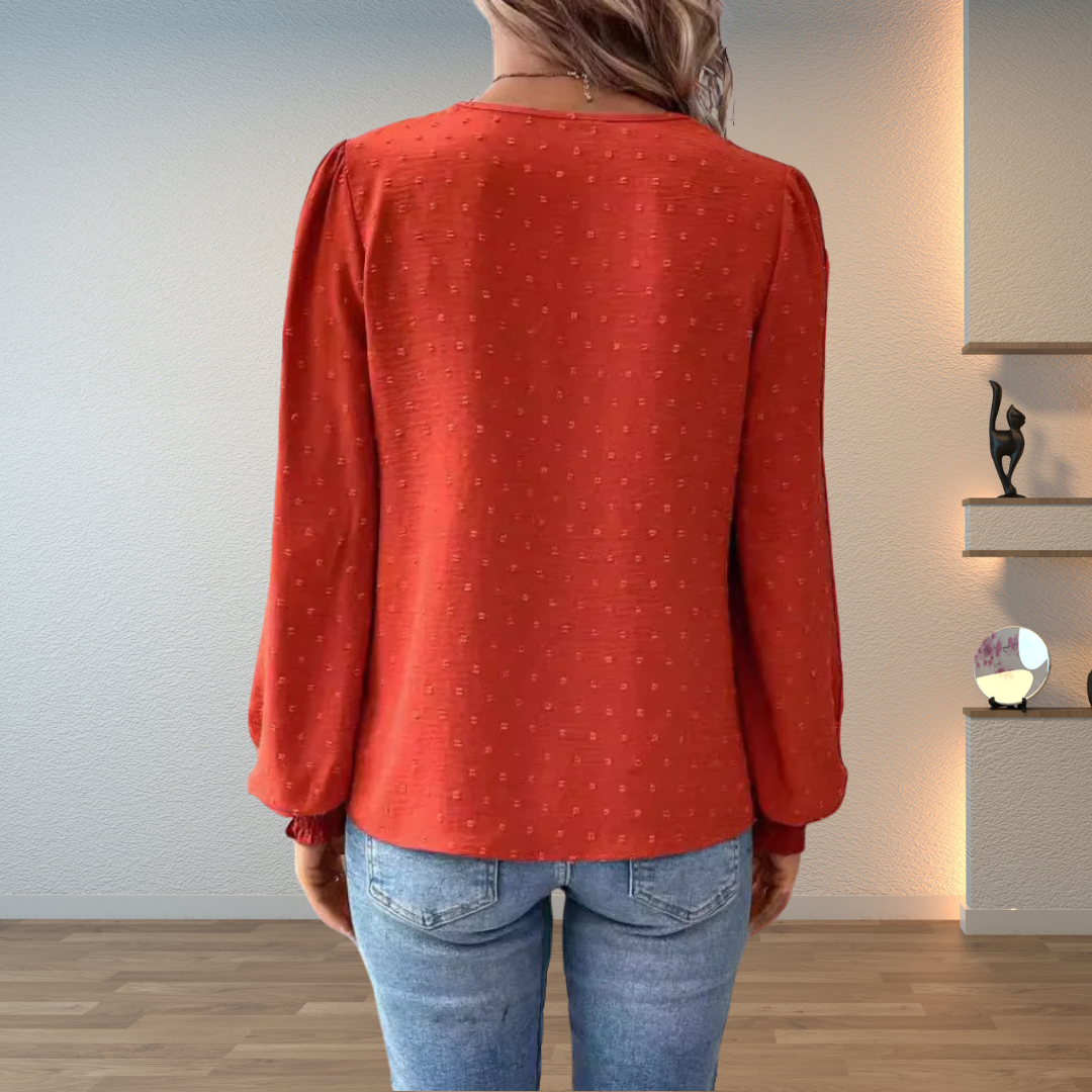 Blouse à manches longues pour femme avec col en V et broderie
