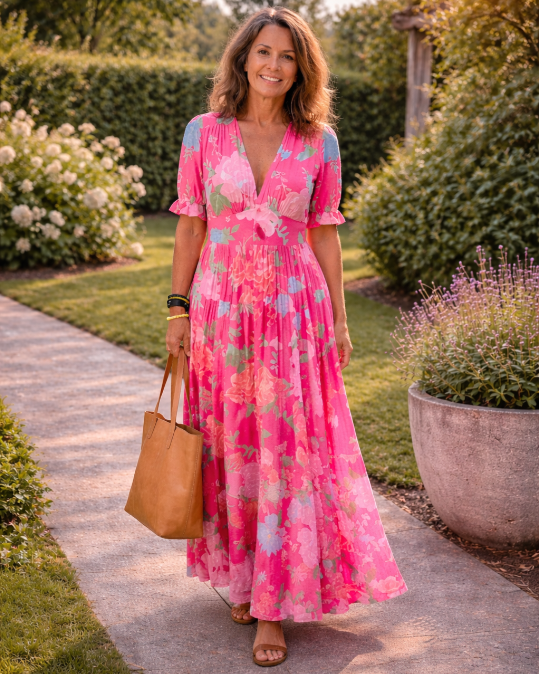 Robe maxi fleurie à col en V pour femme