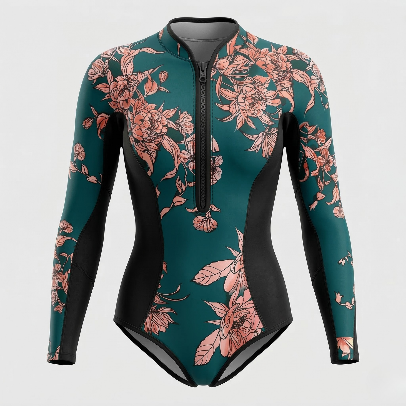 Combinaison de surf à manches longues pour femme avec imprimé tropical