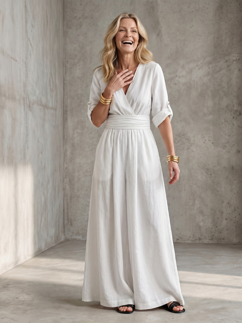 Combinaison large pour femme avec col en V croisé