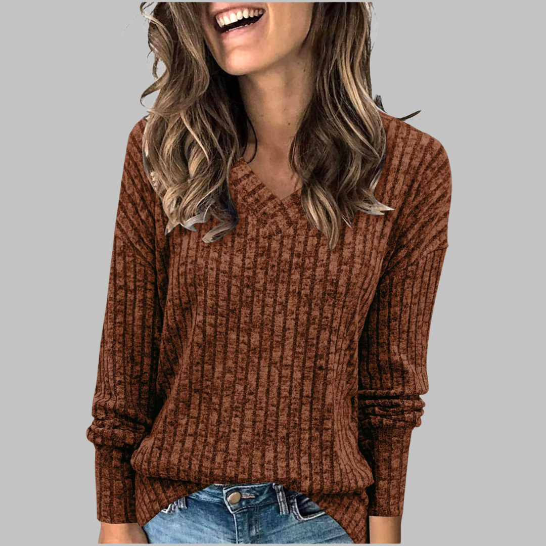 Women's V-Neck Long Sleeve Sweater Top