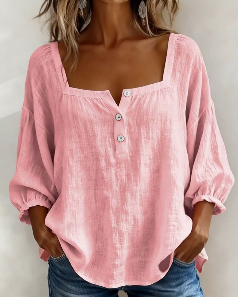 Blusa de mujer con escote cuadrado y mangas abullonadas