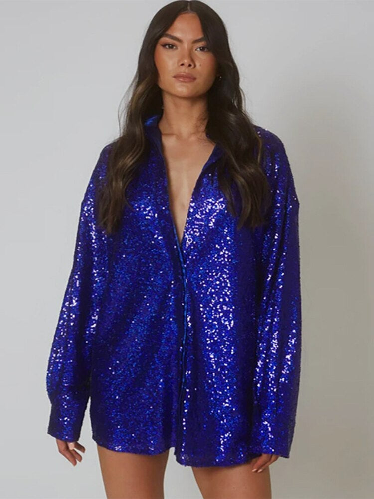 Chemisier oversize à sequins et boutonné pour femme