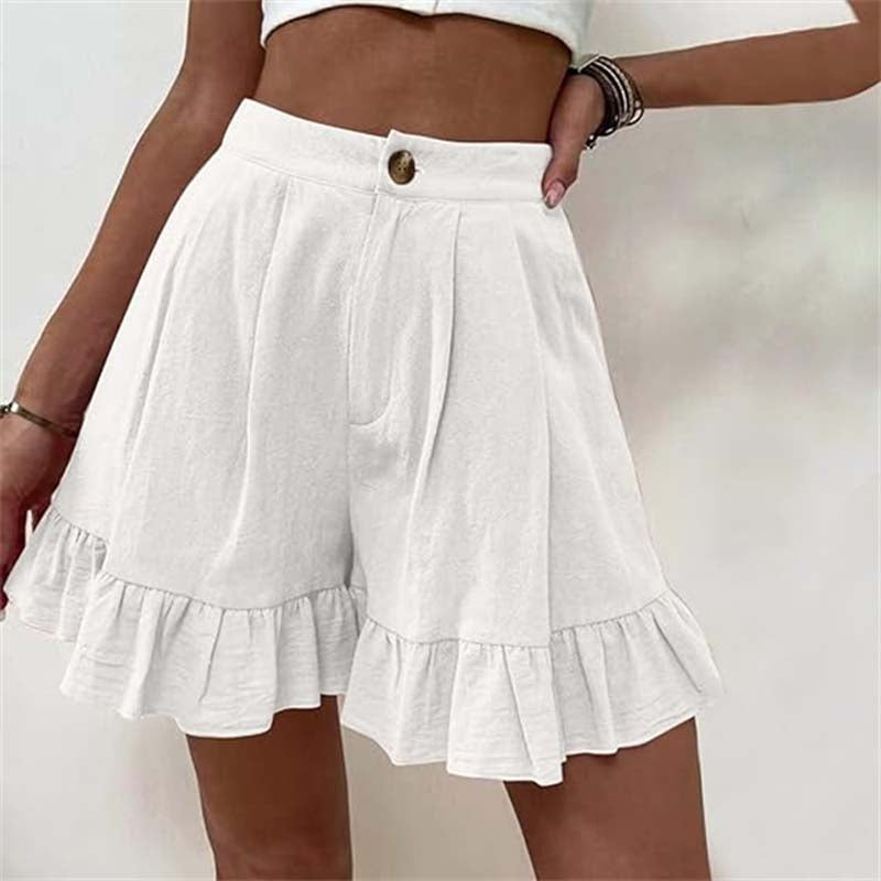 Women's High Waist Ruffle Hem Shorts