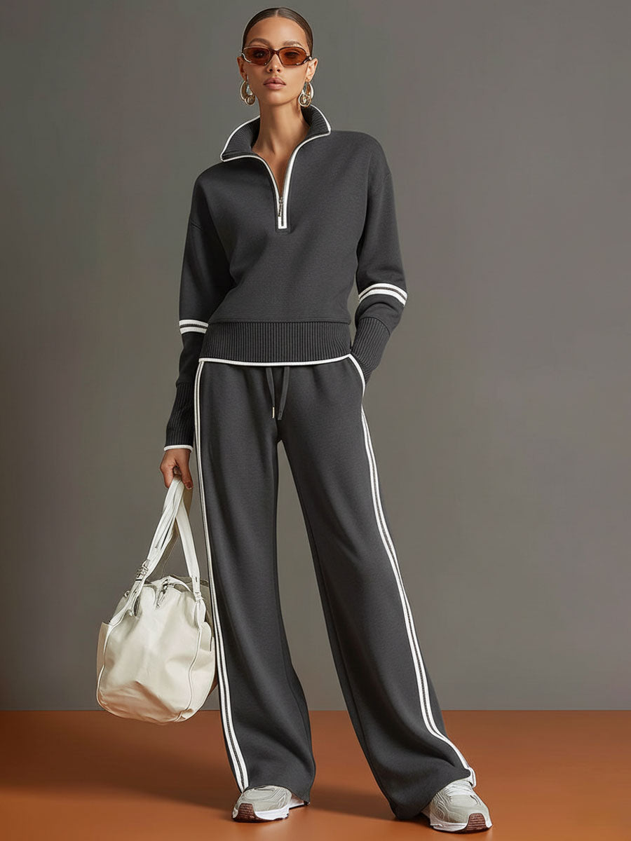 Women's Half-Zip Sweatshirt & Wide-Leg Trouser Co-Ord Set
