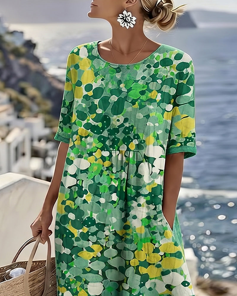 Abito midi da donna con stampa floreale astratta