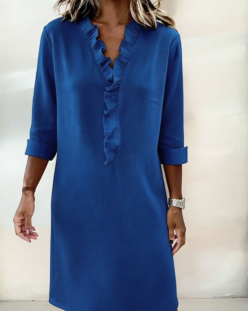 Women's V-Neck Midi Dress with Ruffles