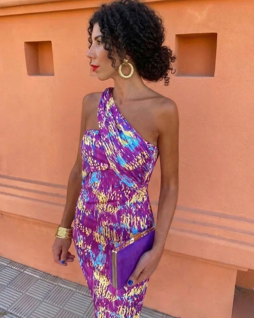 Robe midi moulante asymétrique à imprimé géométrique pour femme
