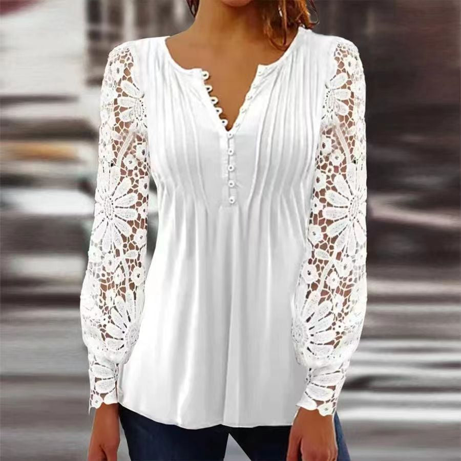 Judith - Scalloped V-Neck Blouse