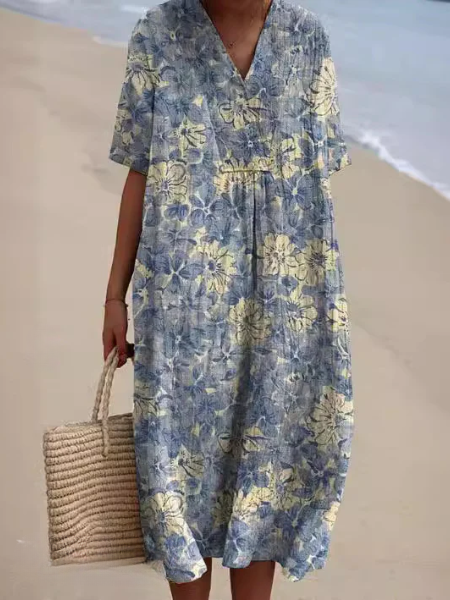 Abito midi estivo da donna dalla vestibilità ampia con motivo floreale