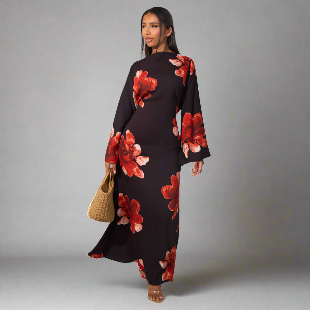 Women's Modest Floral Loose Fit Maxi Dress