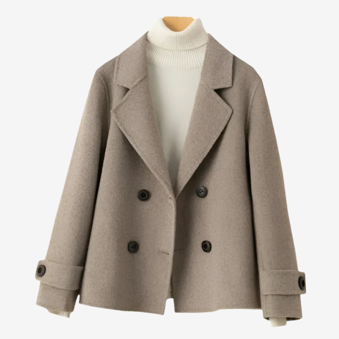 Women's Double-Breasted Short Coat with Notched Lapel