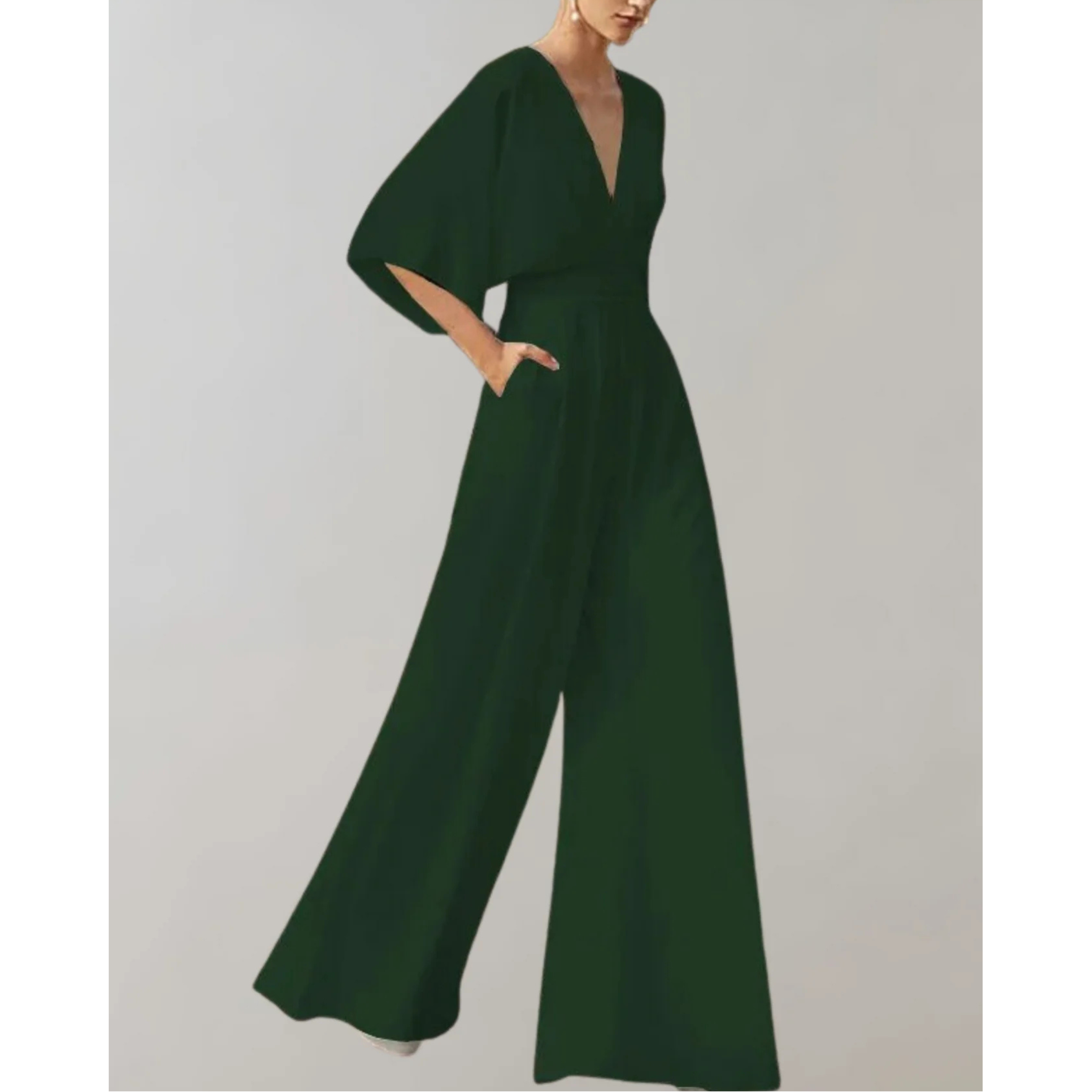 Women's Elegant Wide-Leg V-Neck Jumpsuit