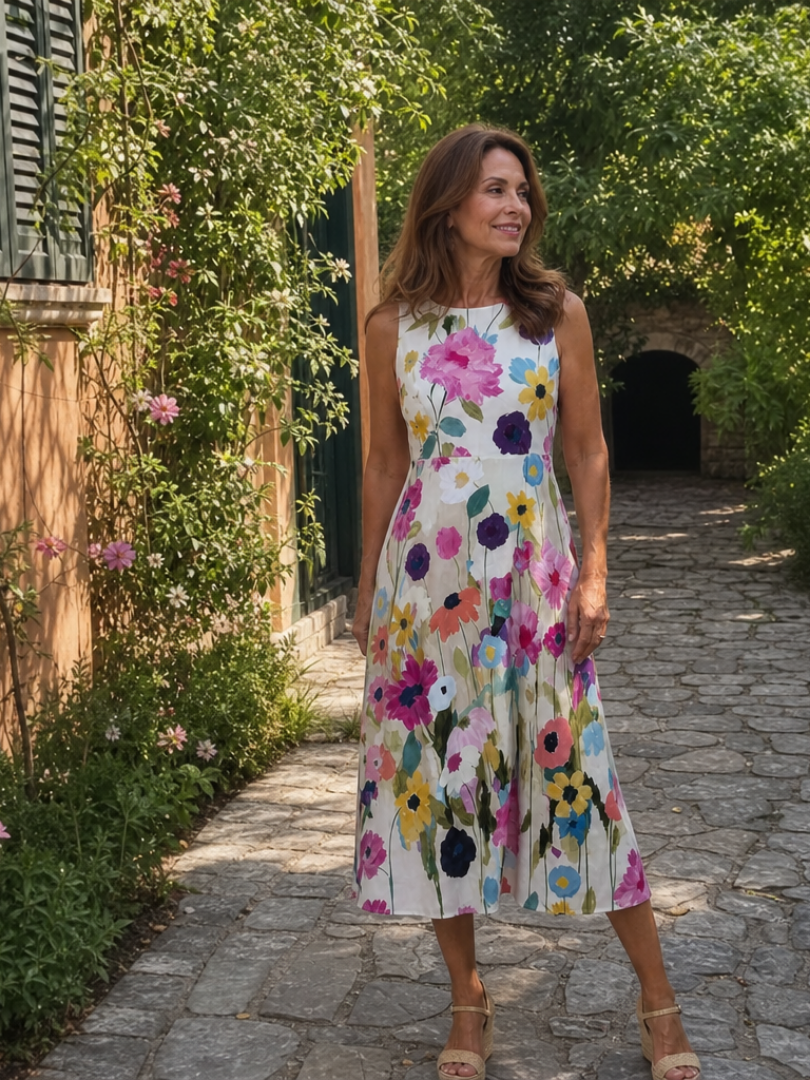 Robe midi sans manches à imprimé floral pour femme