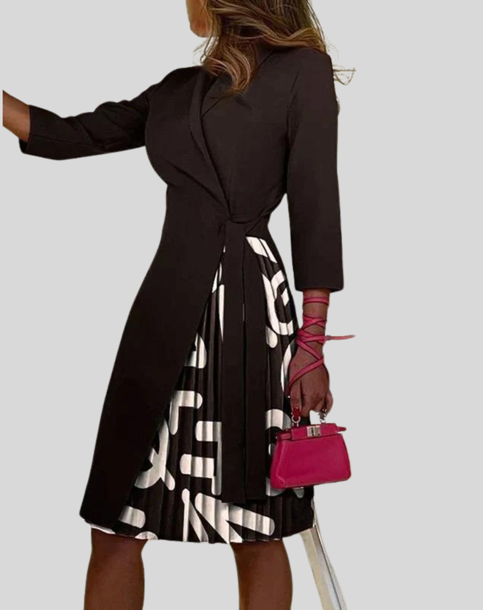 Women's Long Sleeve Belted Pleated Midi Dress