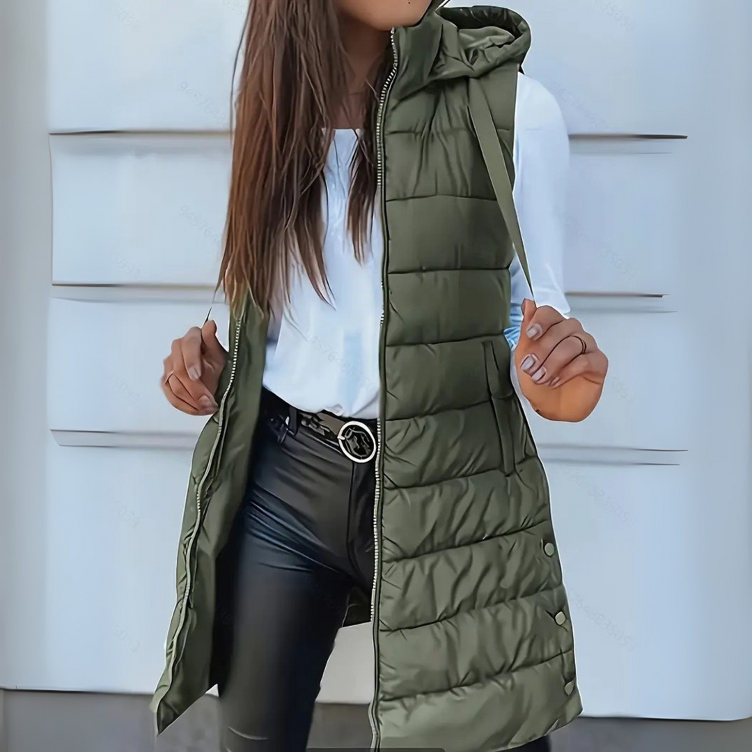 Women's Sleeveless Hooded Long Puffer Vest