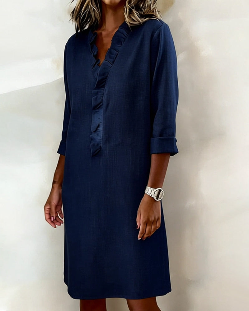 Women's V-Neck Midi Dress with Ruffles