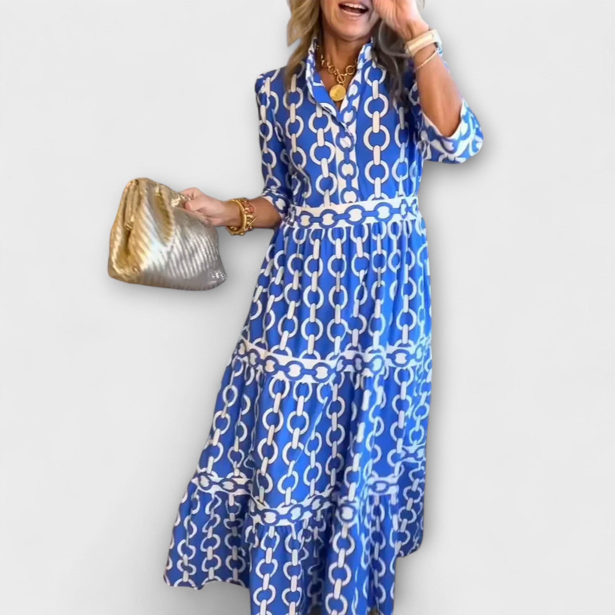 Women's Geometric Print Tiered Midi Dress