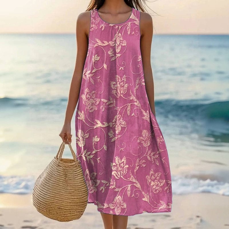 Women's Floral Sleeveless A-Line Midi Dress