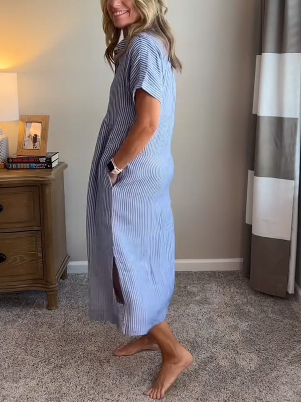 Button-Up Midi Shirt Dress Women Short Sleeve