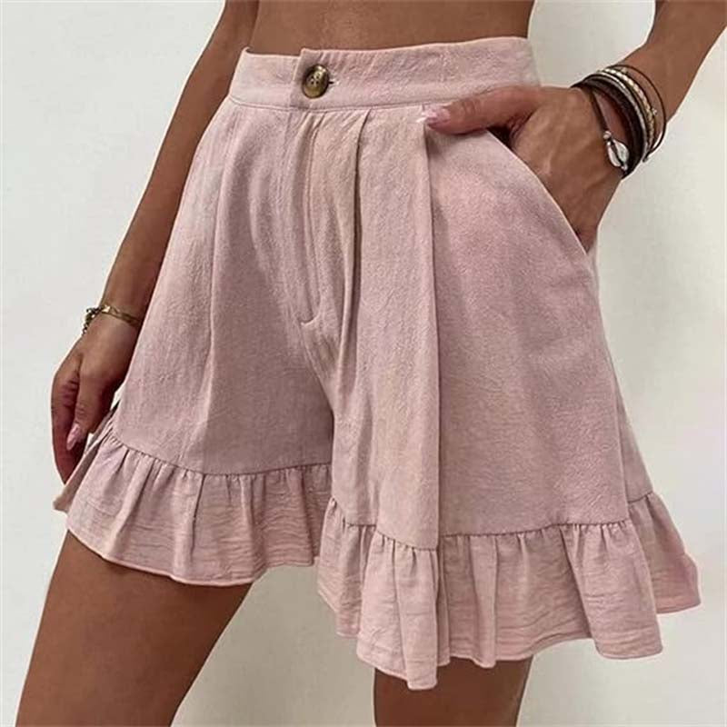 Women's High Waist Ruffle Hem Shorts