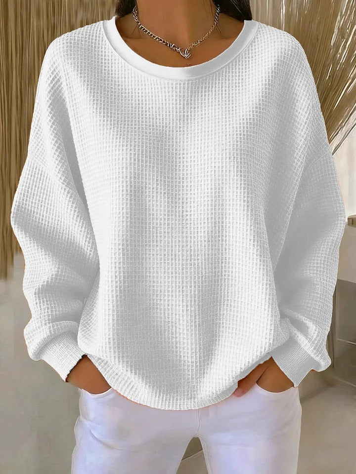 Women’s Waffle Knit Crew Neck Sweater