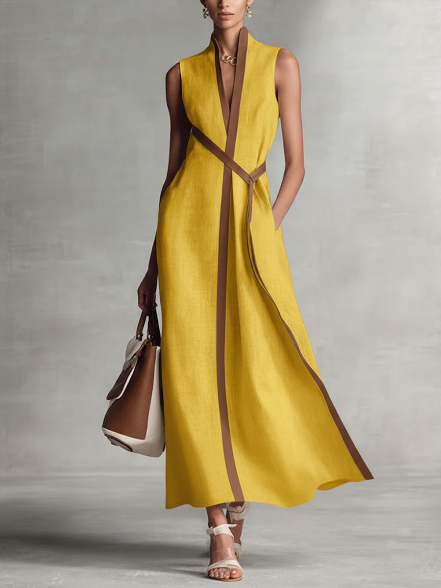 Women's Mandarin Sleeveless Collar Maxi Dress