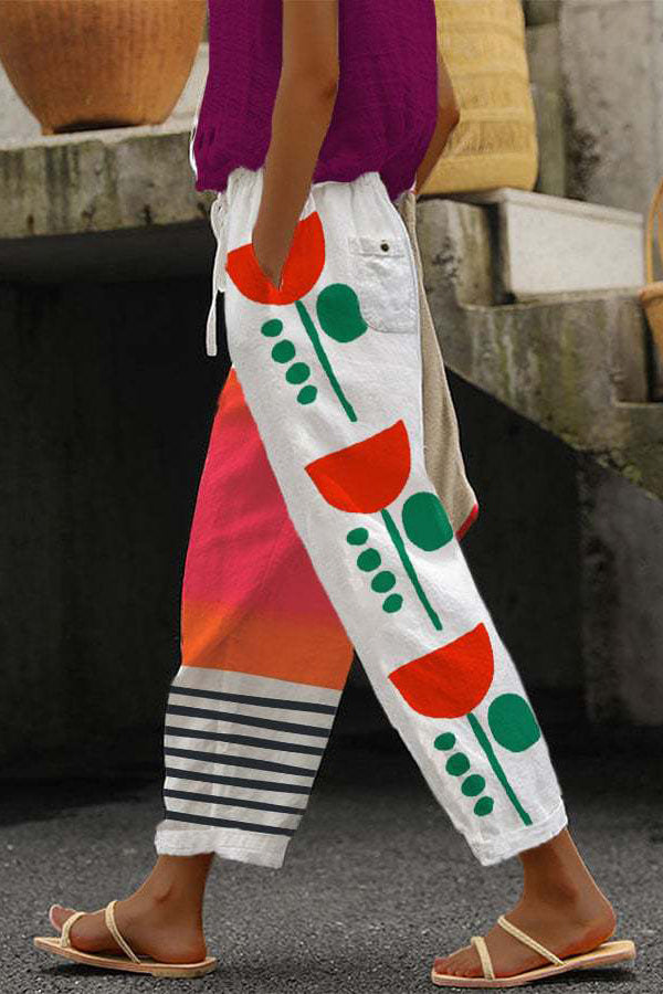 Women's Printed Wide-Leg Pants with Pockets