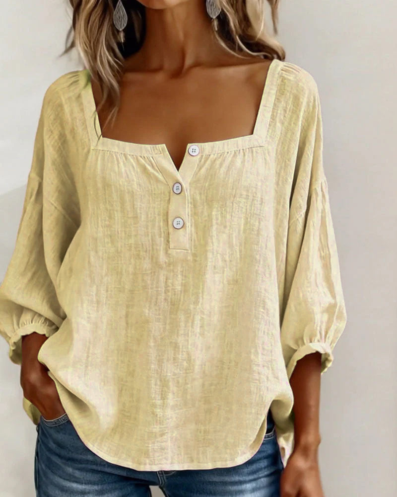 Blusa de mujer con escote cuadrado y mangas abullonadas
