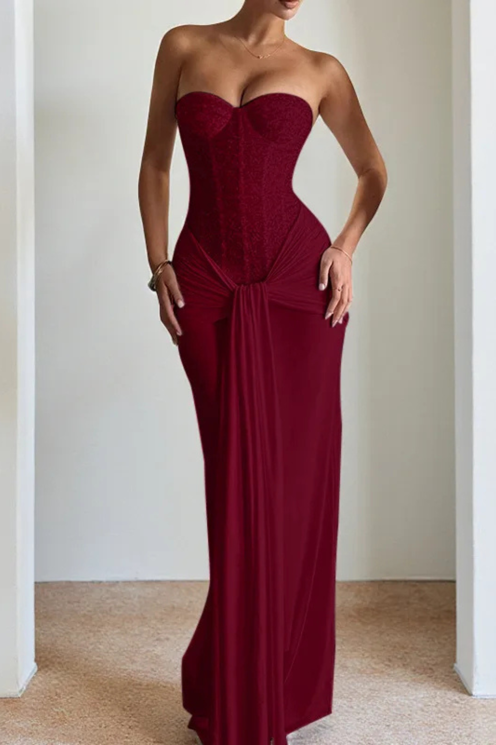 Robe longue sirène bustier en dentelle pour femme