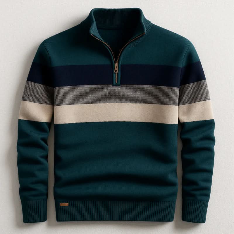 Pull à rayures pour homme à col zippé