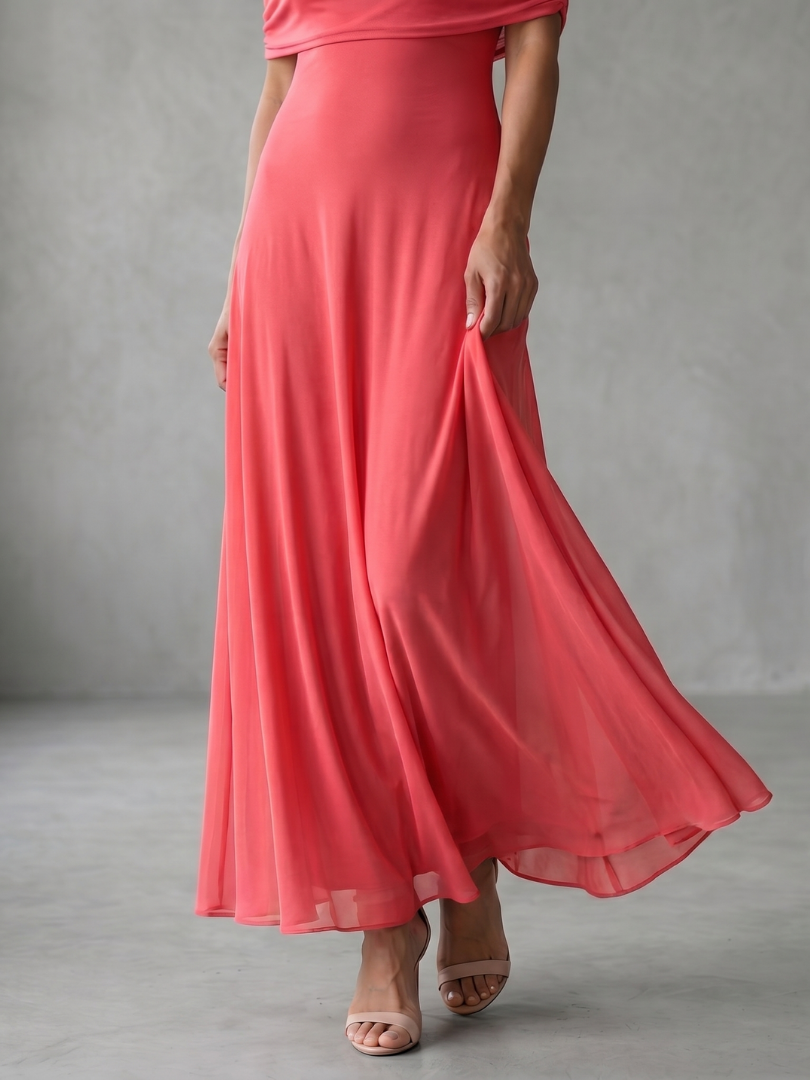 Women's Off Shoulder Midi Dress with Draped Bodice