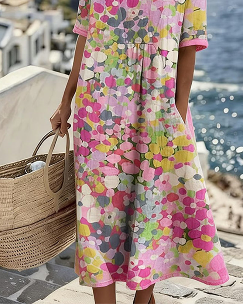 Abito midi da donna con stampa floreale astratta