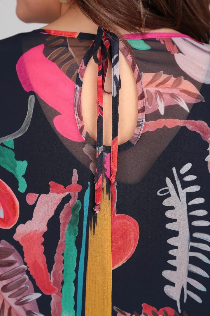 Robe évasée en chiffon à fleurs vives pour femme