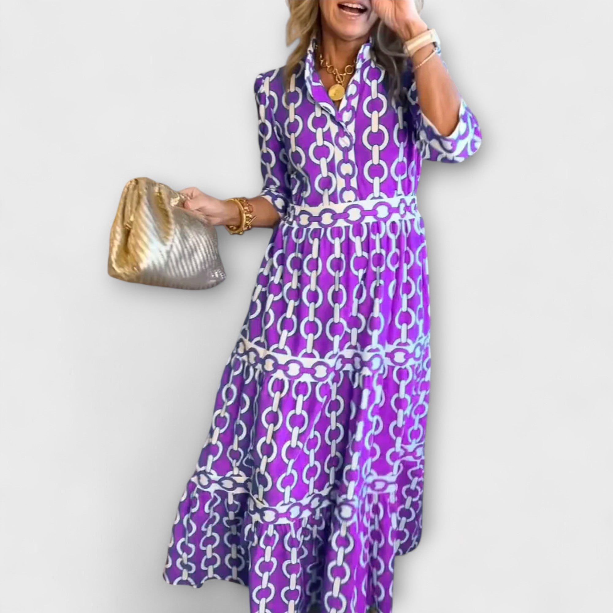Women's Geometric Print Tiered Midi Dress