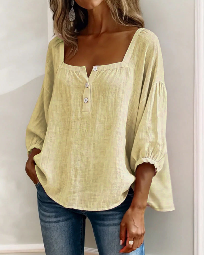 Blusa de mujer con escote cuadrado y mangas abullonadas