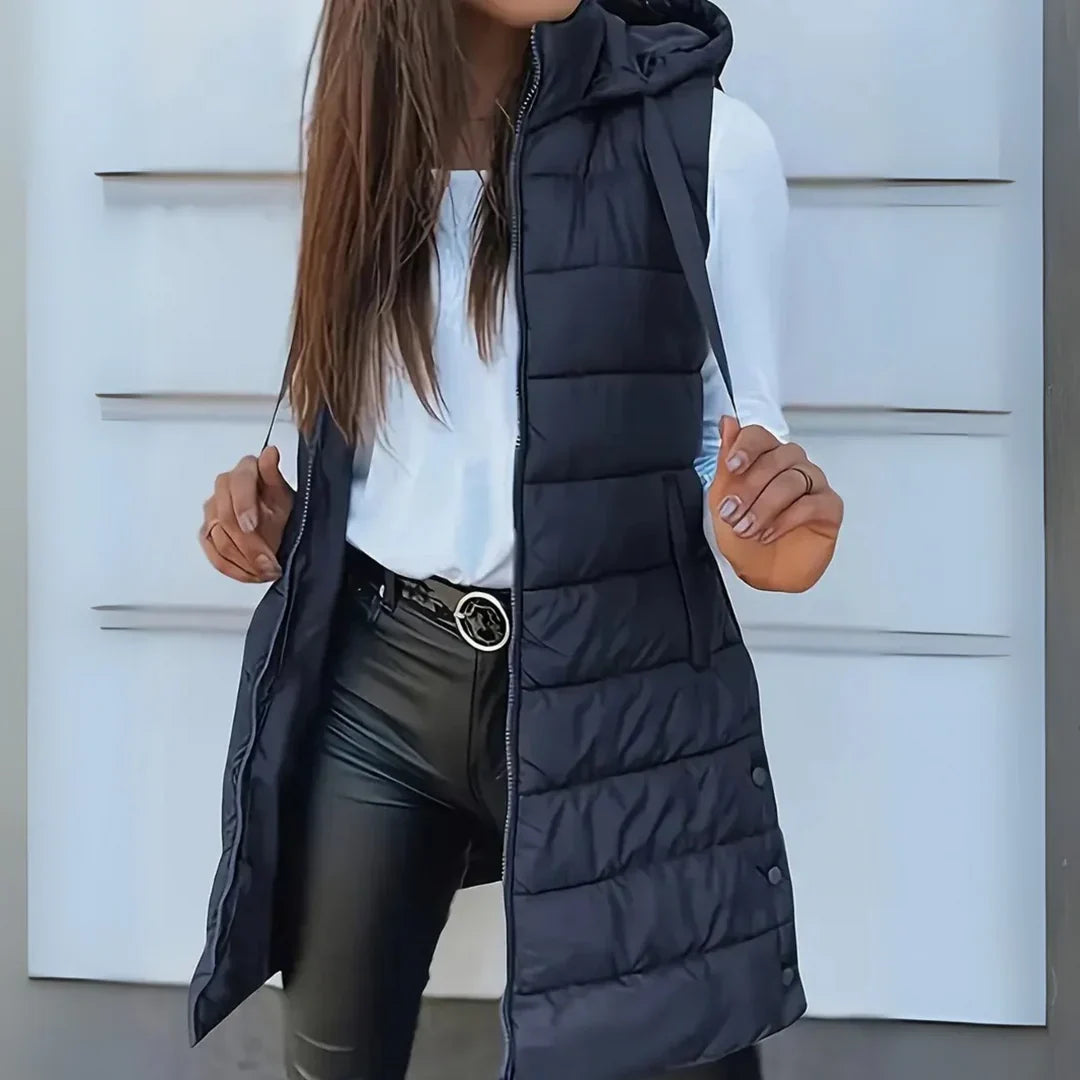 Veste sans manches matelassée pour femme avec capuche