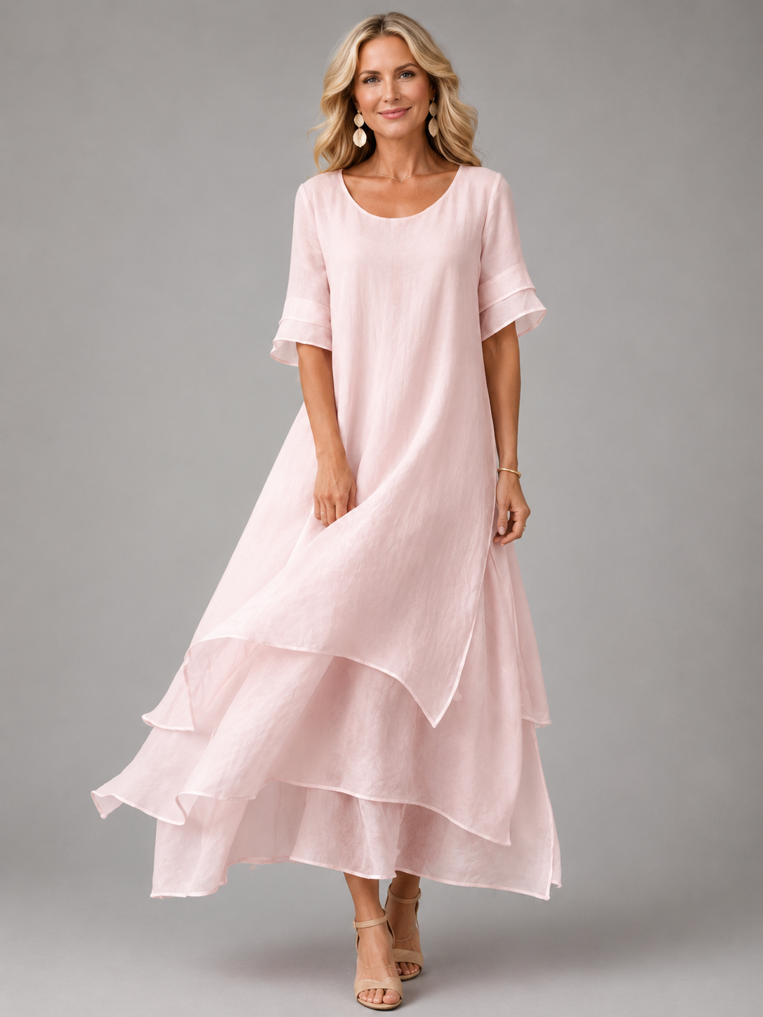 Robe longue fluide pour femme avec jupe à volants