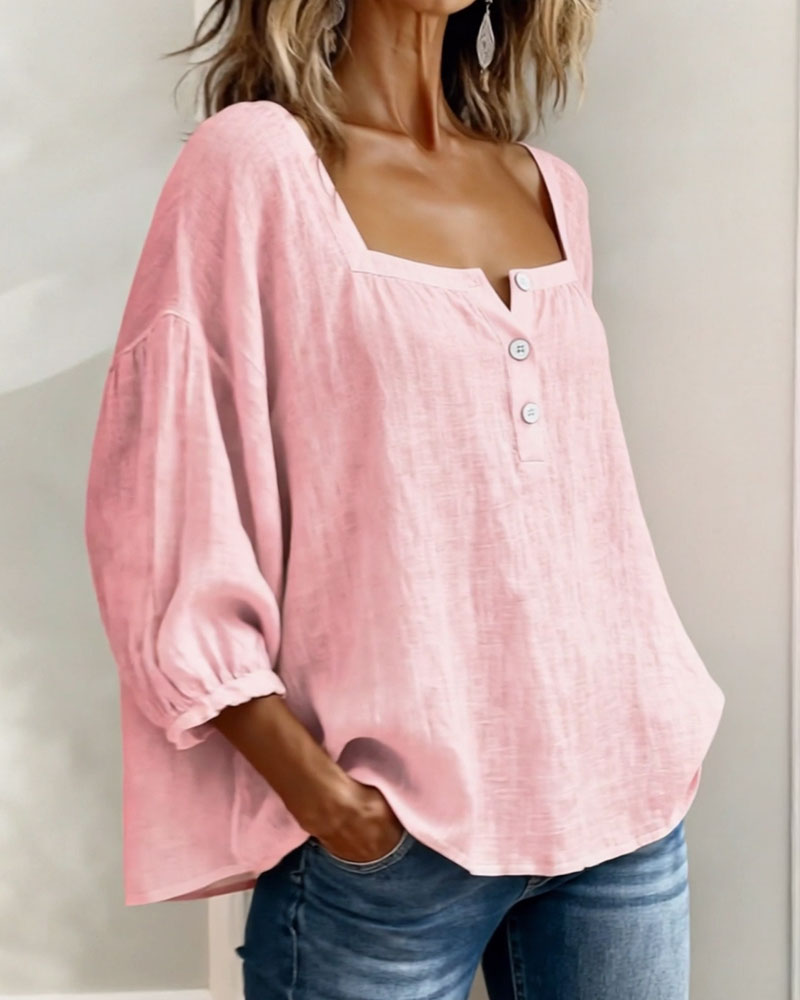 Blusa de mujer con escote cuadrado y mangas abullonadas