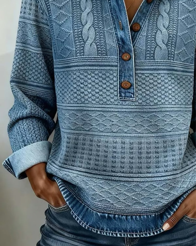 Maglia da donna in tessuto lavorato con abbottonatura henley e collo con bavero