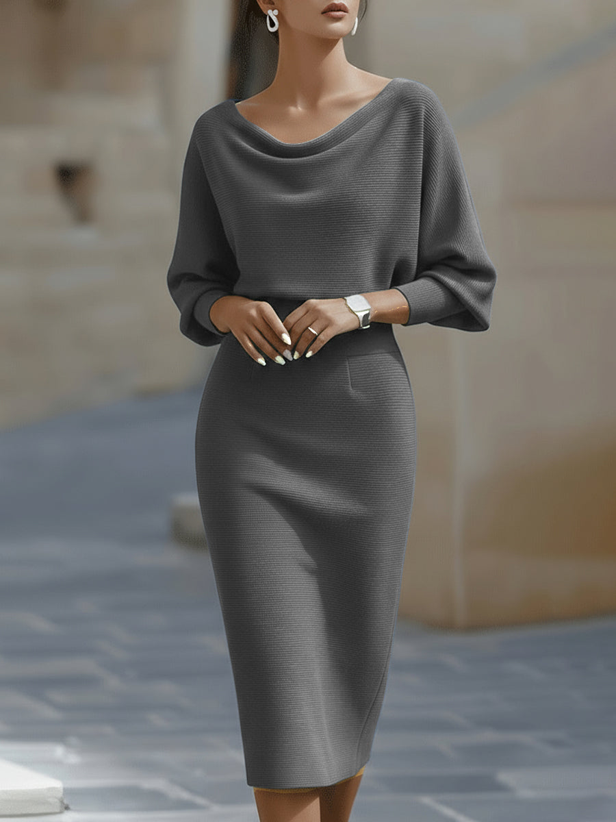 Robe midi moulante élégante pour femme avec col drapé